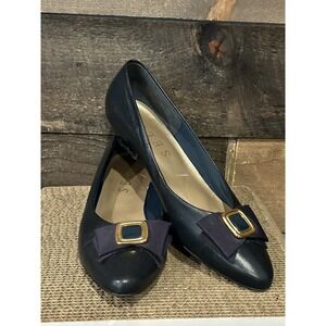Vintage Selby Women's‎ Size 9.5 Shoes Navy W/Bow Slip On Pump Career Loafers